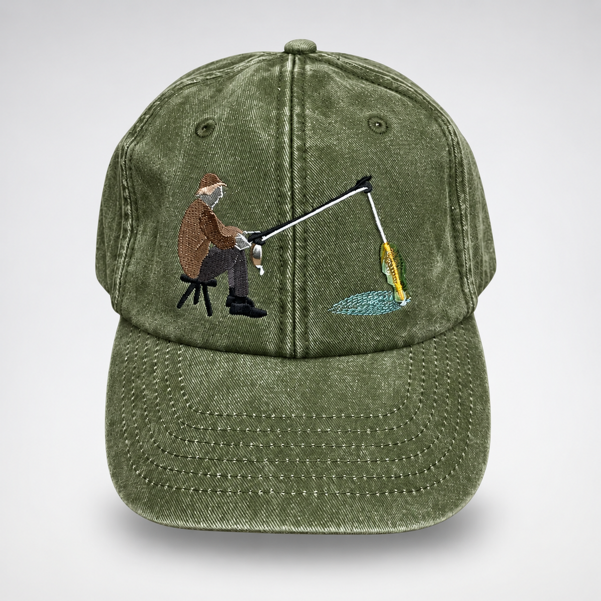 🎣🧢 Catch of the Day Interactive Fishing Cap –🎁 Vintage Washed Moving Fish Hat