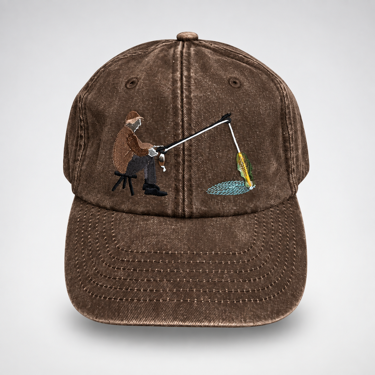 🎣🧢 Catch of the Day Interactive Fishing Cap –🎁 Vintage Washed Moving Fish Hat