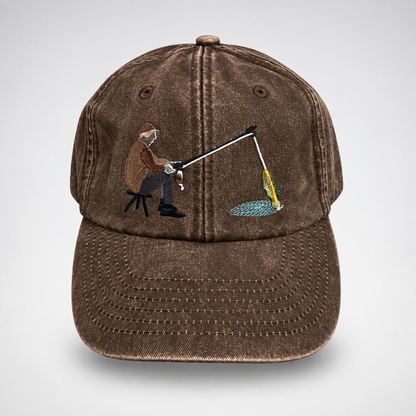 🎣🧢 Catch of the Day Interactive Fishing Cap –🎁 Vintage Washed Moving Fish Hat