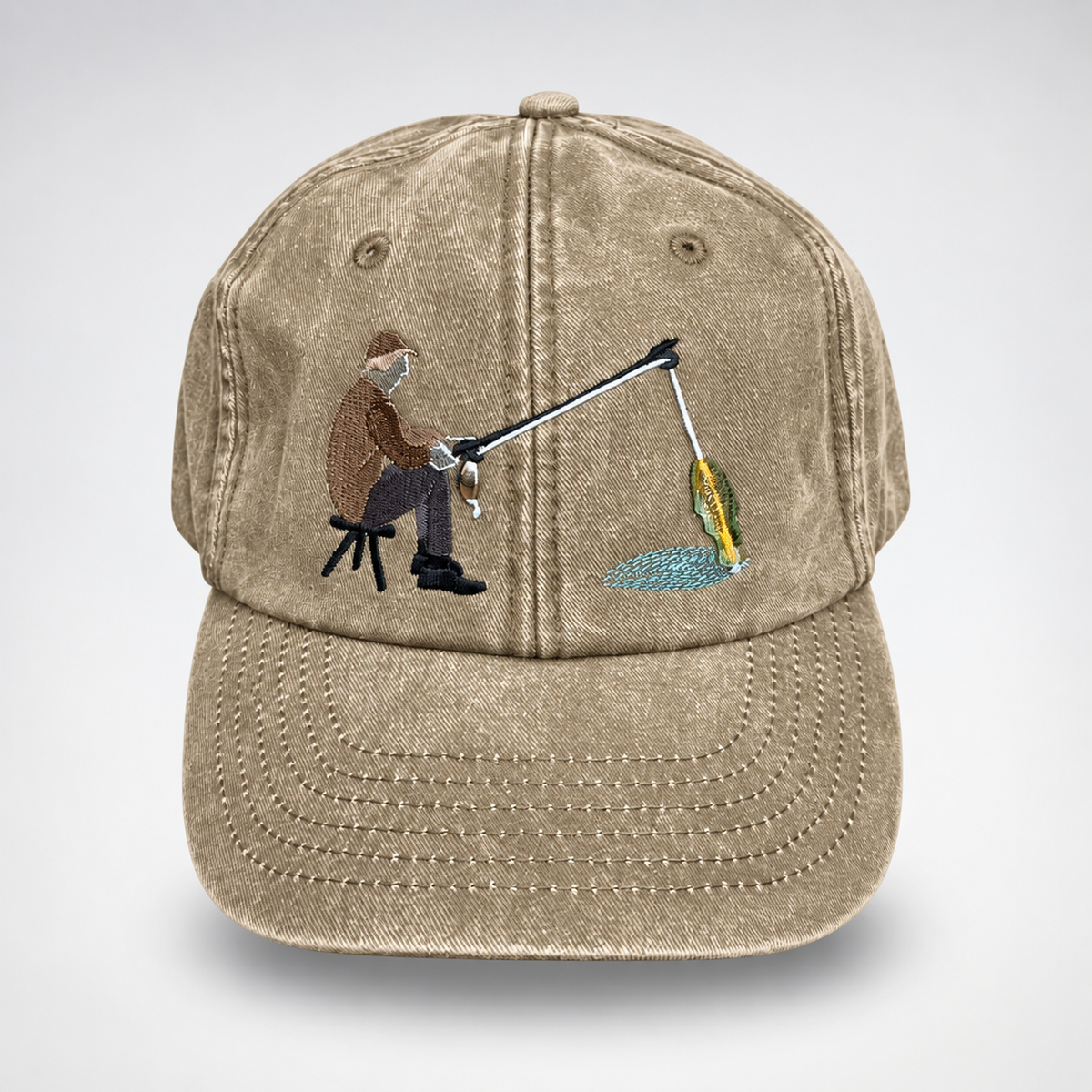 🎣🧢 Catch of the Day Interactive Fishing Cap –🎁 Vintage Washed Moving Fish Hat