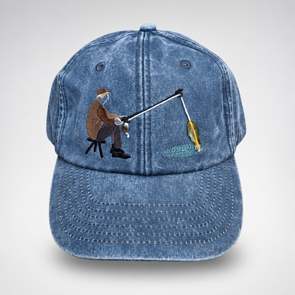 🎣🧢 Catch of the Day Interactive Fishing Cap –🎁 Vintage Washed Moving Fish Hat