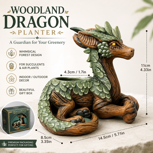 Woodland Dragon Planter – Whimsical Resin Pot for Succulents & Small Plants