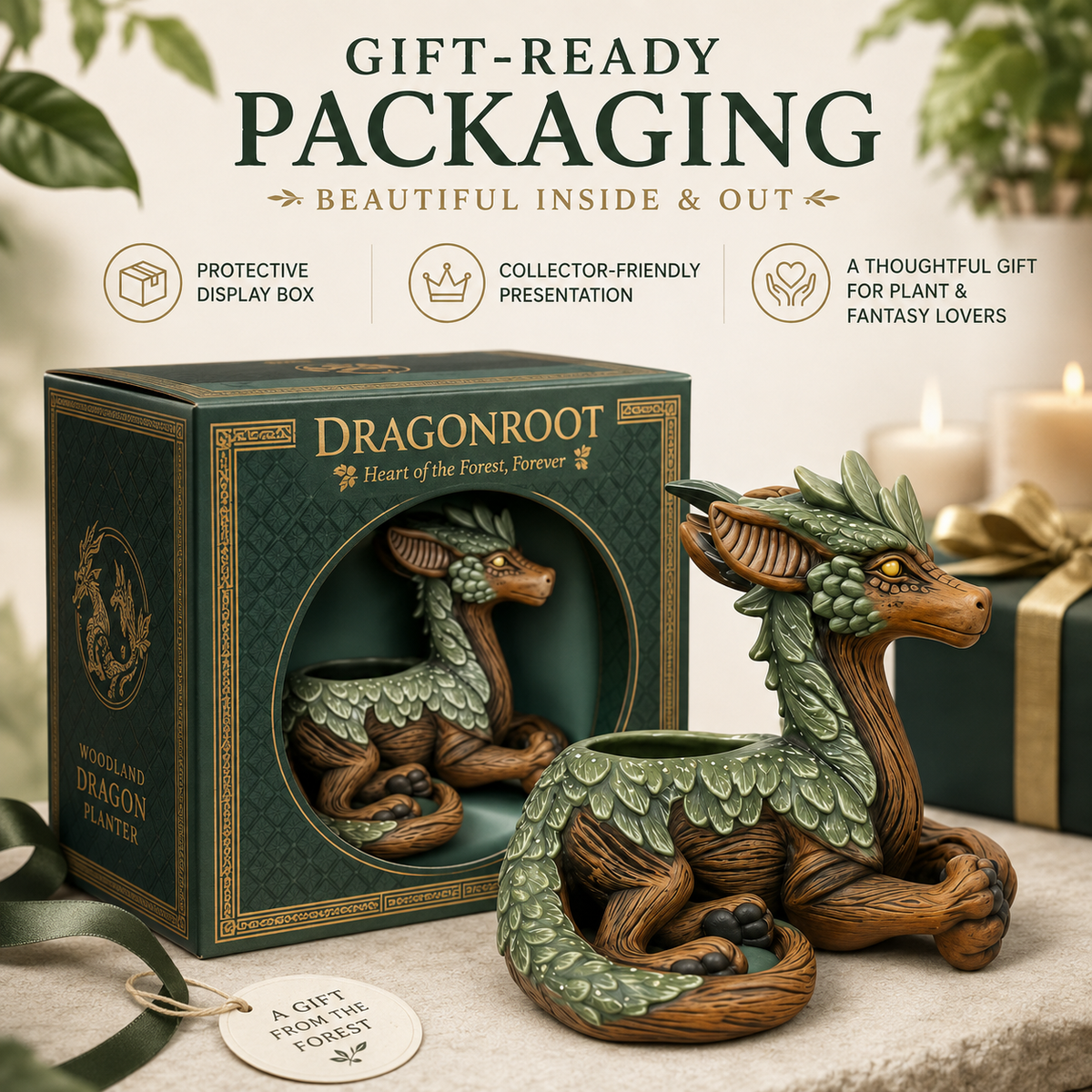 Woodland Dragon Planter – Whimsical Resin Pot for Succulents & Small Plants