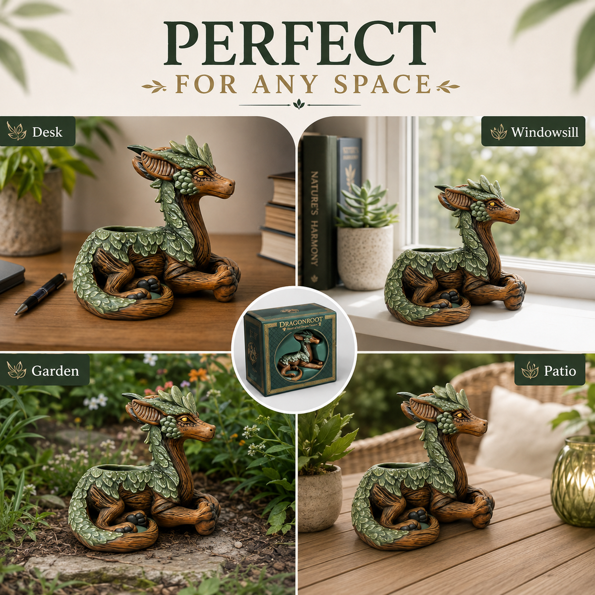 Woodland Dragon Planter – Whimsical Resin Pot for Succulents & Small Plants