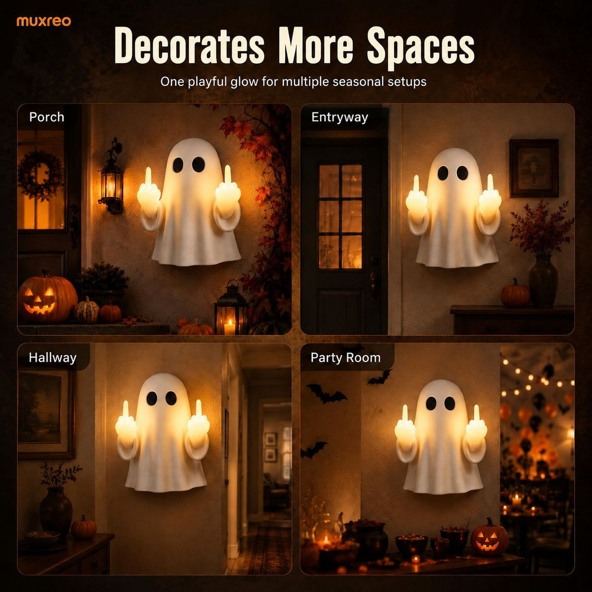 👻🔥Funny Middle Finger Ghost Wall Light – Glowing Halloween Decor