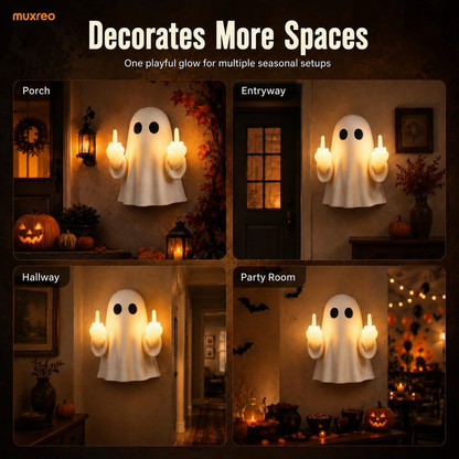 👻🔥Funny Middle Finger Ghost Wall Light – Glowing Halloween Decor