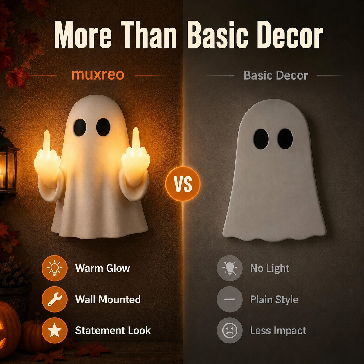 👻🔥Funny Middle Finger Ghost Wall Light – Glowing Halloween Decor