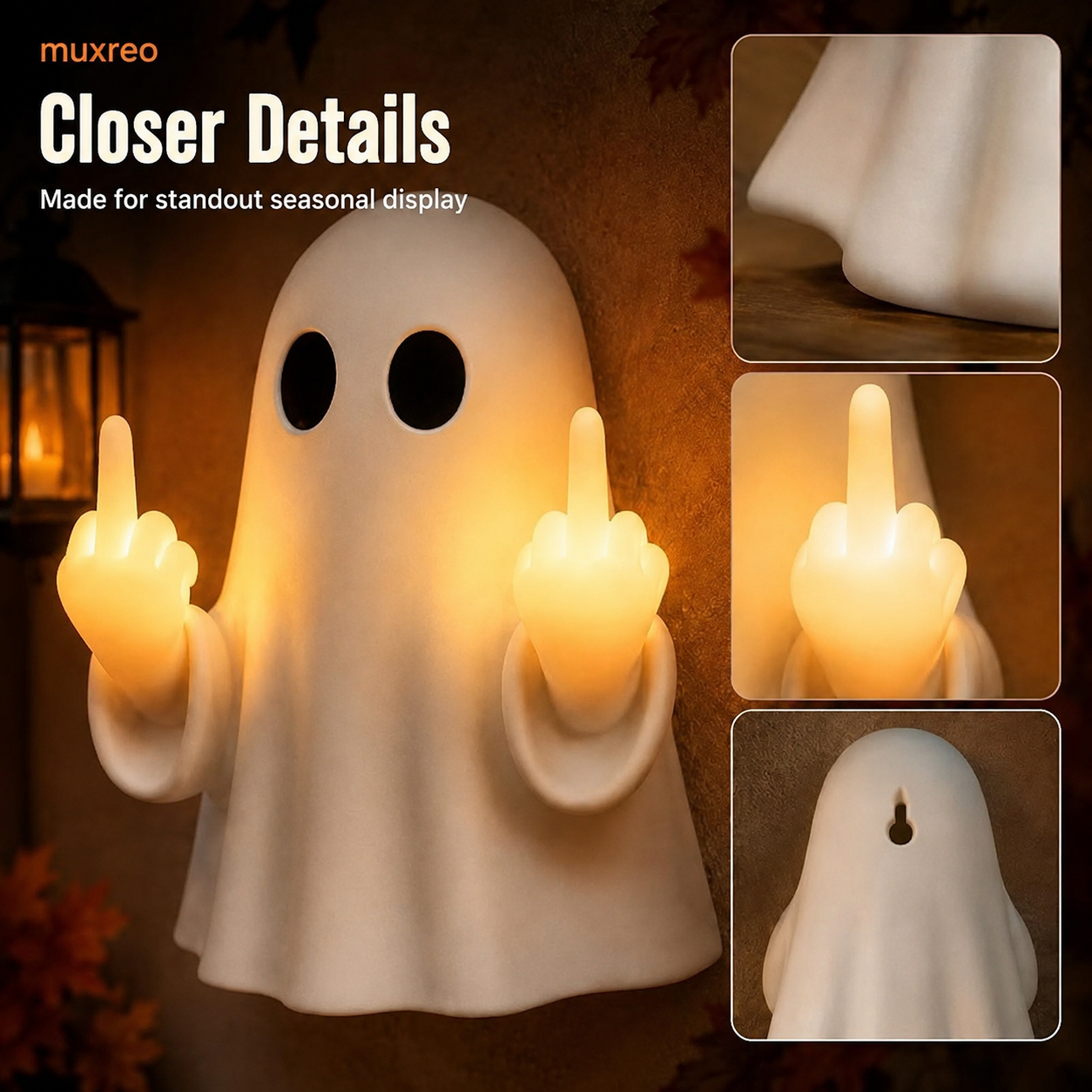 👻🔥Funny Middle Finger Ghost Wall Light – Glowing Halloween Decor