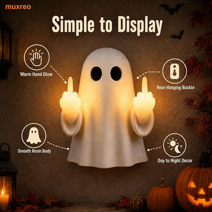 👻🔥Funny Middle Finger Ghost Wall Light – Glowing Halloween Decor