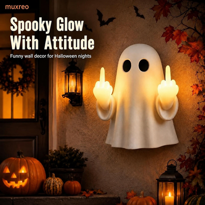 👻🔥Funny Middle Finger Ghost Wall Light – Glowing Halloween Decor