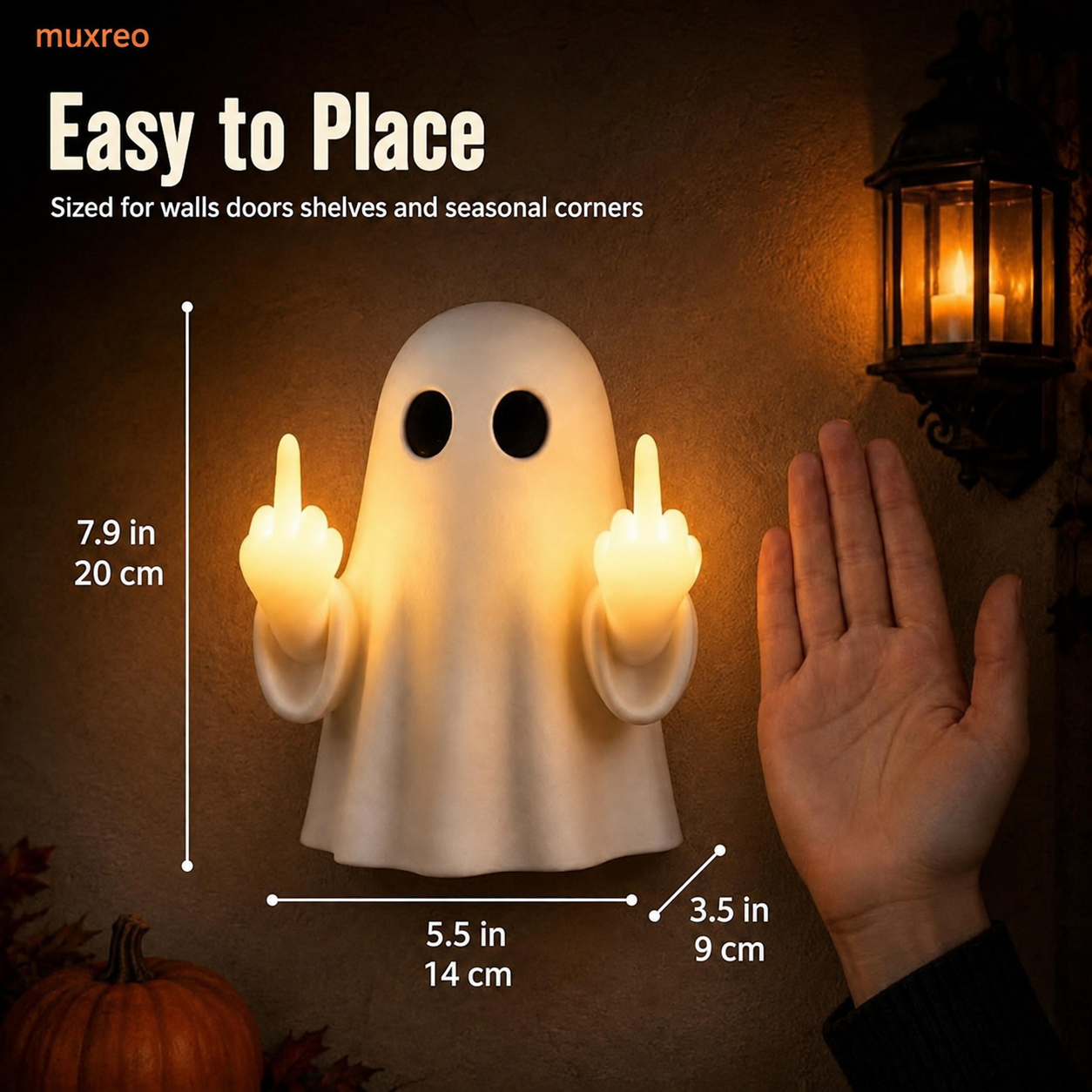 👻🔥Funny Middle Finger Ghost Wall Light – Glowing Halloween Decor