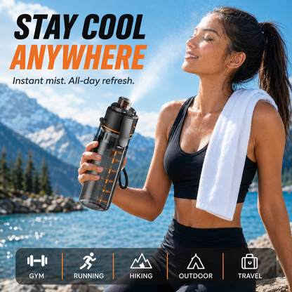 🔥Last Day 49% OFF - 💦 750ML Cooling Mist Water Bottle | Straw & Spray Sports Bottle for Hot Days