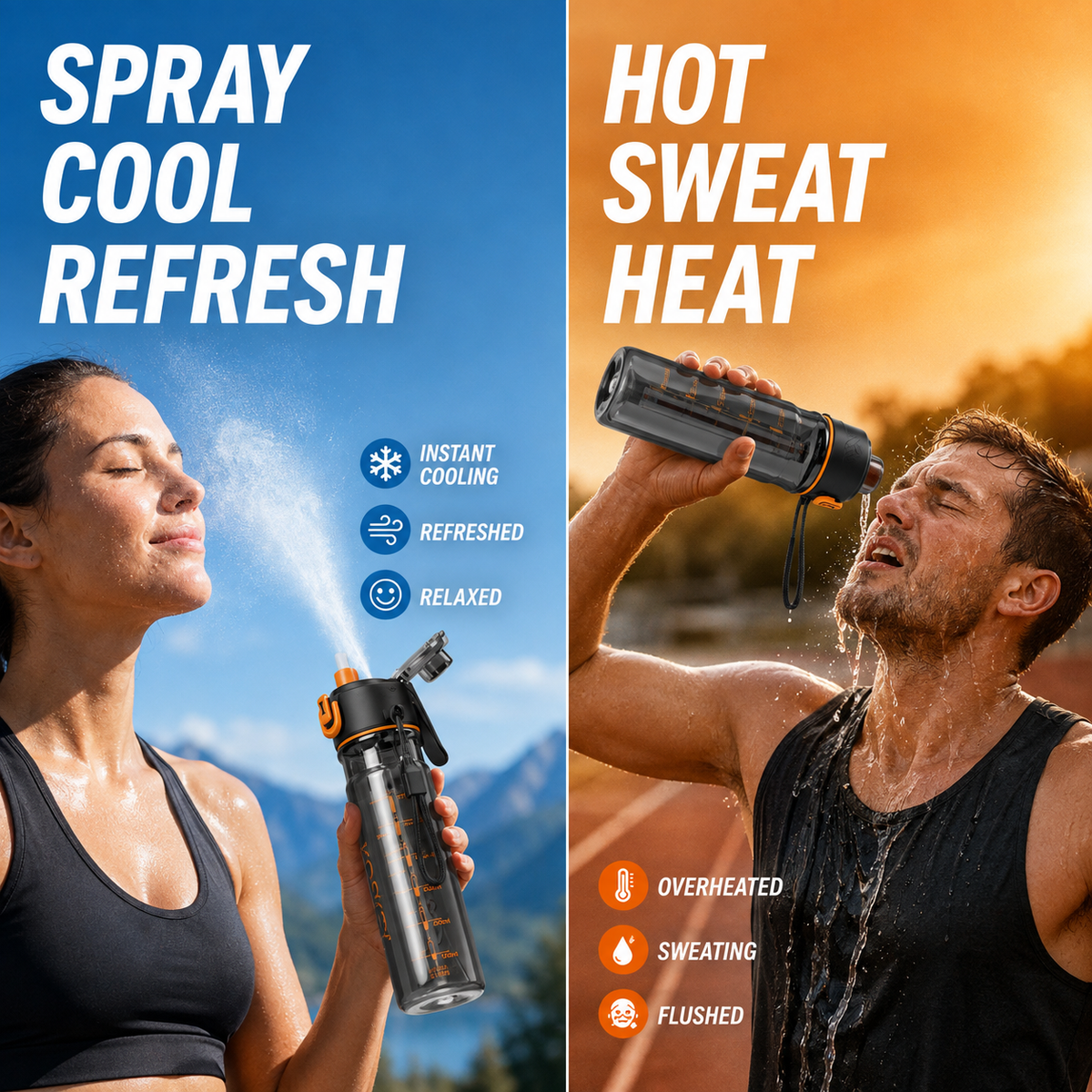 🔥Last Day 49% OFF - 💦 750ML Cooling Mist Water Bottle | Straw & Spray Sports Bottle for Hot Days