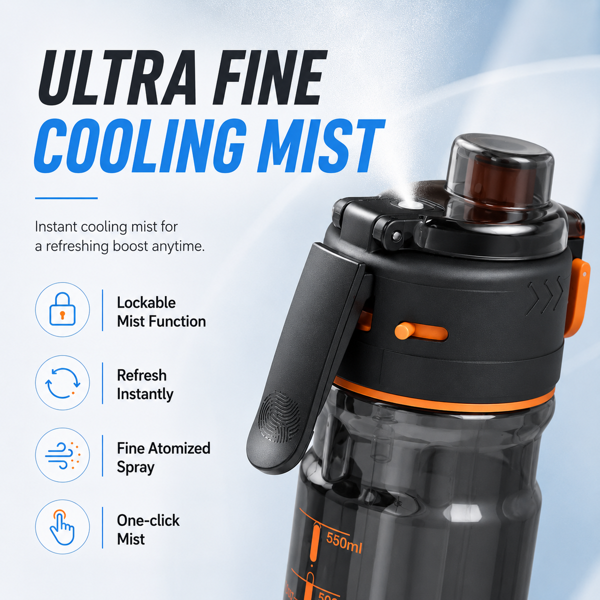🔥Last Day 49% OFF - 💦 750ML Cooling Mist Water Bottle | Straw & Spray Sports Bottle for Hot Days