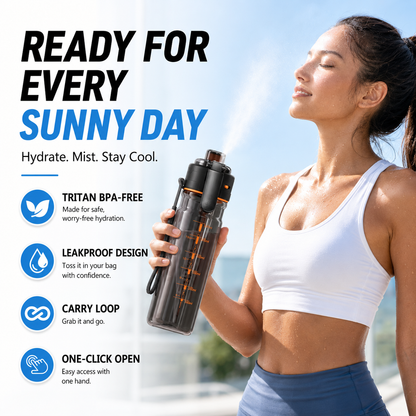 🔥Last Day 49% OFF - 💦 750ML Cooling Mist Water Bottle | Straw & Spray Sports Bottle for Hot Days