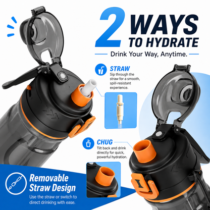 🔥Last Day 49% OFF - 💦 750ML Cooling Mist Water Bottle | Straw & Spray Sports Bottle for Hot Days