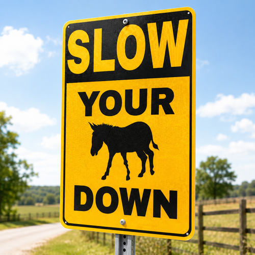 🔥Last Day 49% OFF - 🐴⚠️ Slow Your Donkey Down Sign | Funny Farm & Driveway Warning Decor