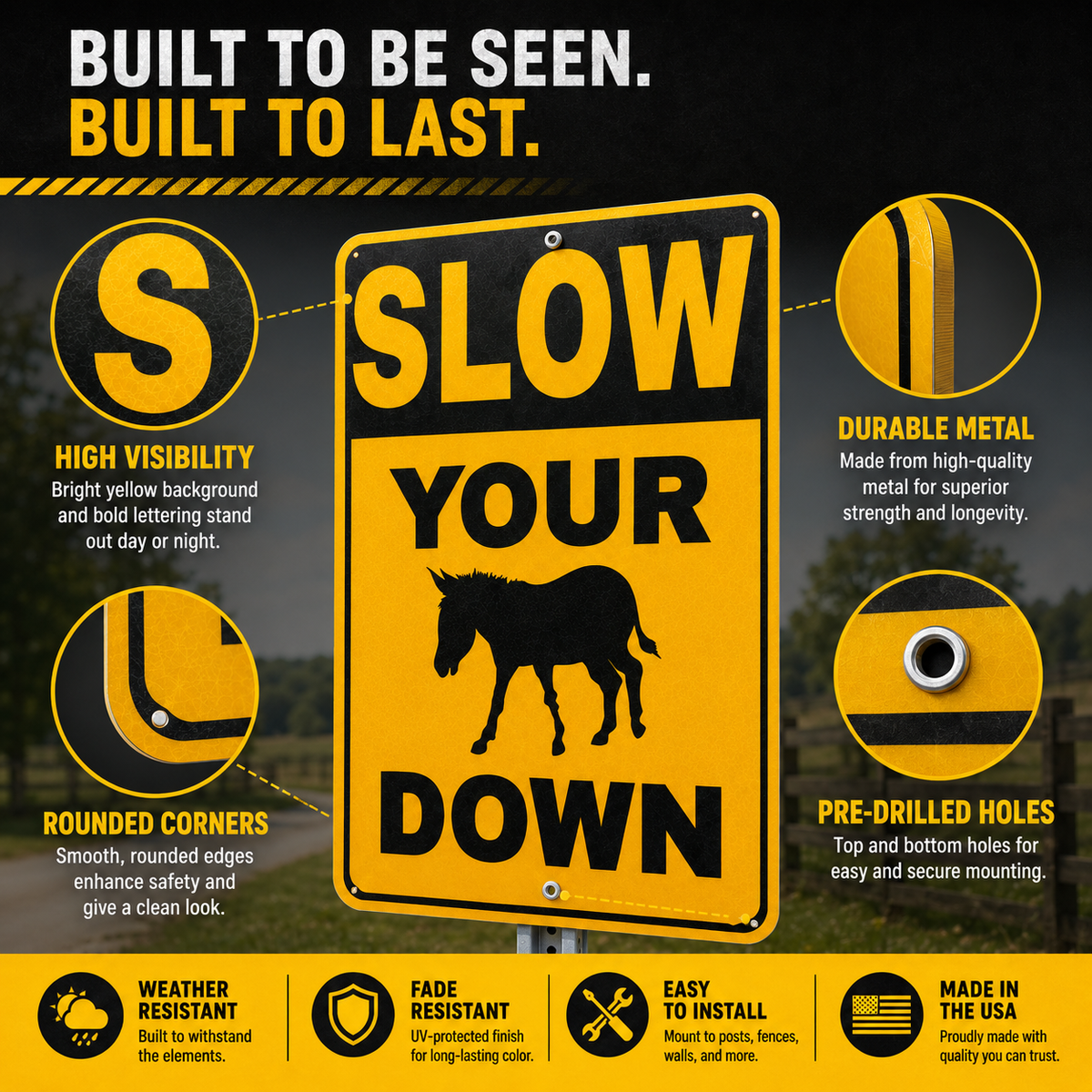 🔥Last Day 49% OFF - 🐴⚠️ Slow Your Donkey Down Sign | Funny Farm & Driveway Warning Decor