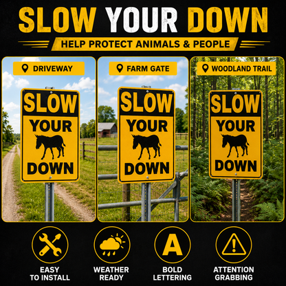 🔥Last Day 49% OFF - 🐴⚠️ Slow Your Donkey Down Sign | Funny Farm & Driveway Warning Decor