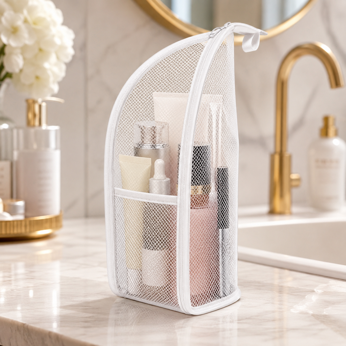 🔥Last Day 49% OFF - ✨ Standing Toiletry Bag | Foldable Mesh Travel Organizer With See-Through Pockets