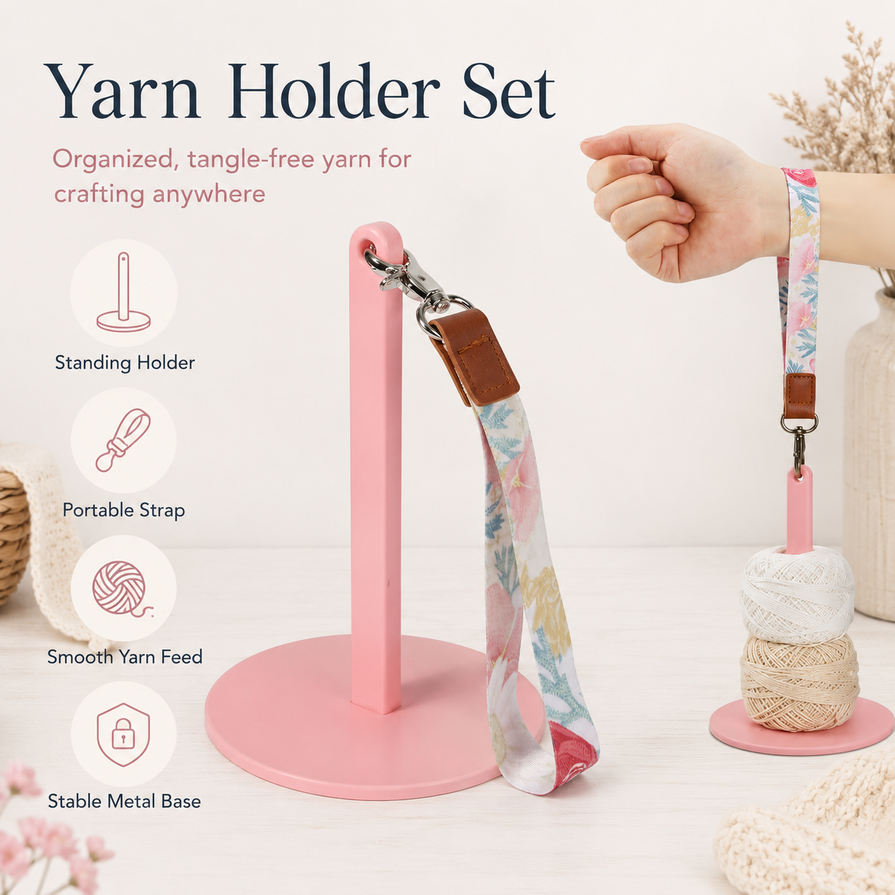 🔥Last Day 49% OFF - 🧶 Yarn Holder Set | Portable Standing Yarn Organizer With Floral Strap