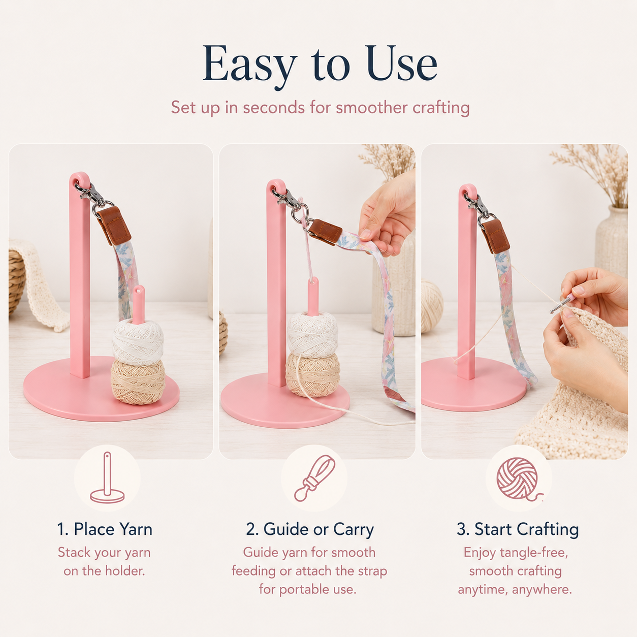 🔥Last Day 49% OFF - 🧶 Yarn Holder Set | Portable Standing Yarn Organizer With Floral Strap
