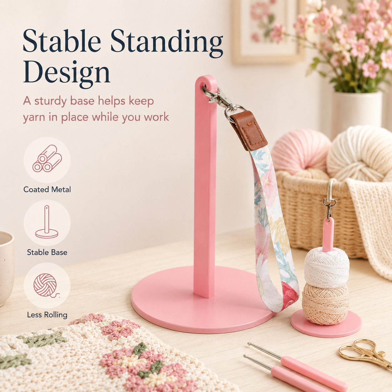 🔥Last Day 49% OFF - 🧶 Yarn Holder Set | Portable Standing Yarn Organizer With Floral Strap