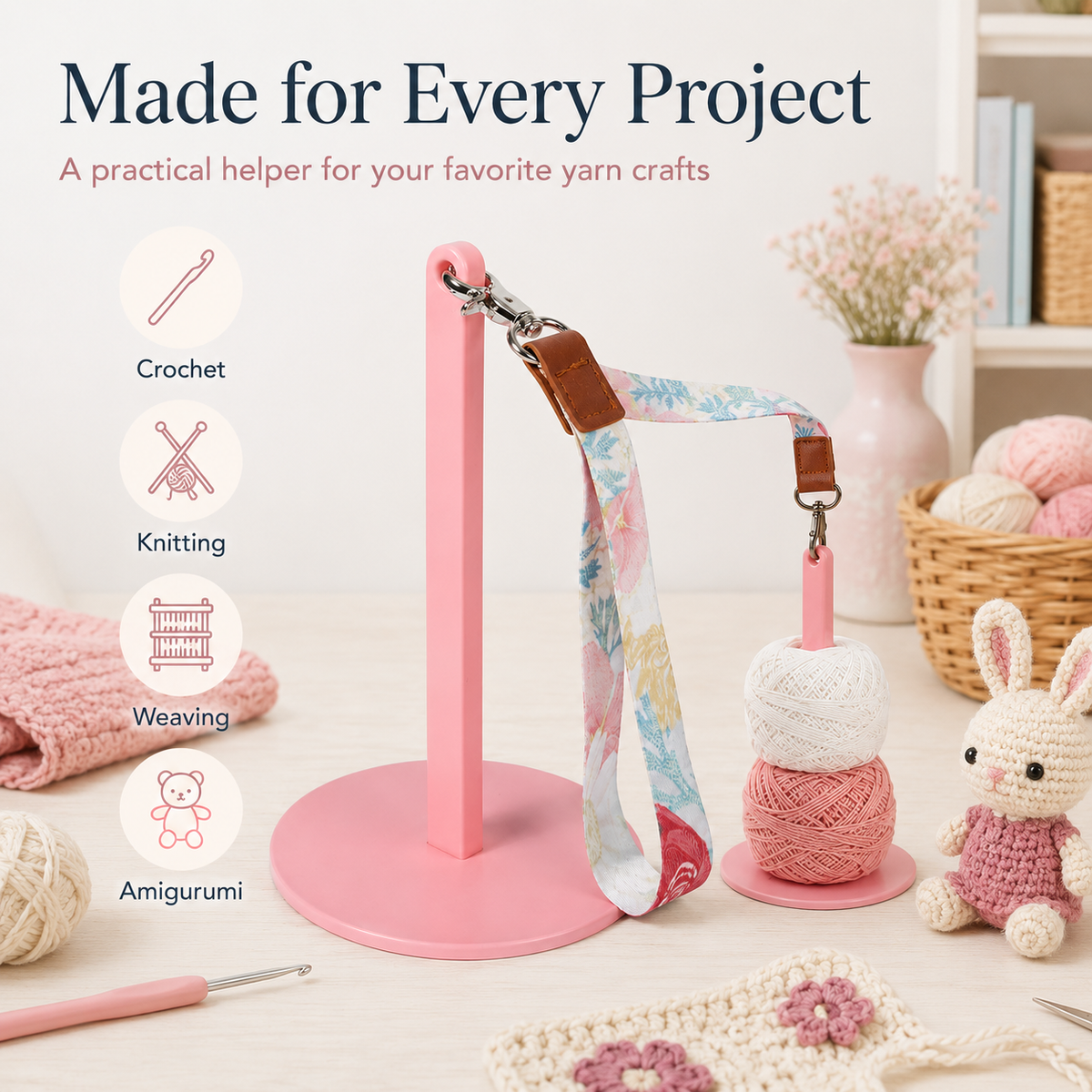 🔥Last Day 49% OFF - 🧶 Yarn Holder Set | Portable Standing Yarn Organizer With Floral Strap