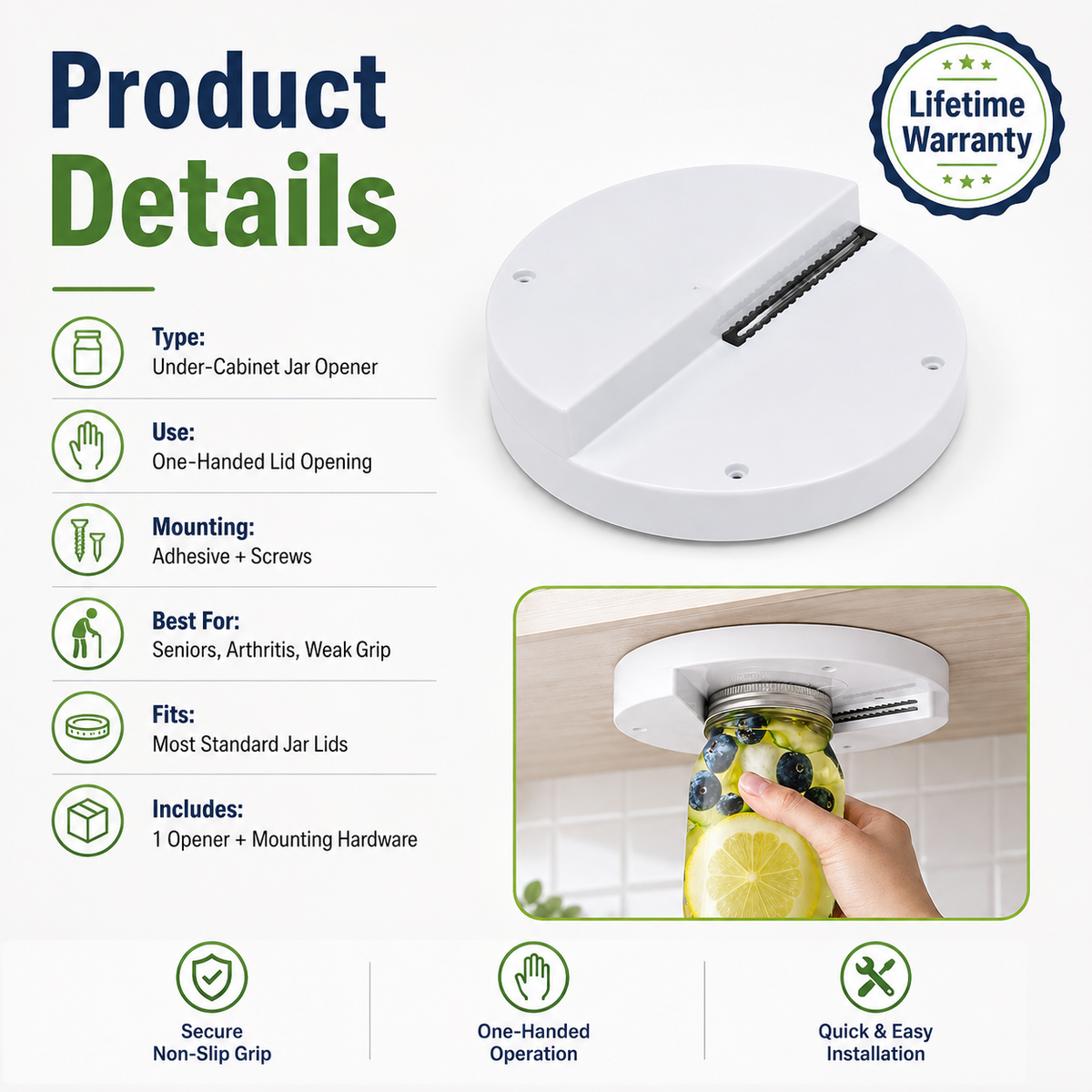 🔥Last Day 49% OFF - One-Handed Under-Cabinet Jar Opener | Open Stubborn Lids With Less Effort