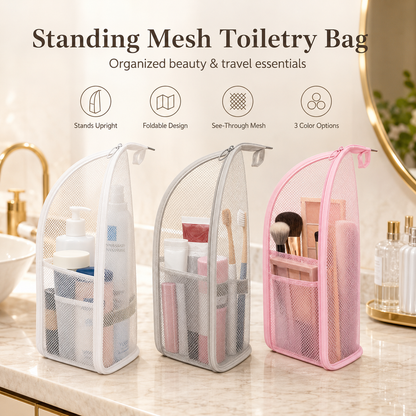 🔥Last Day 49% OFF - ✨ Standing Toiletry Bag | Foldable Mesh Travel Organizer With See-Through Pockets
