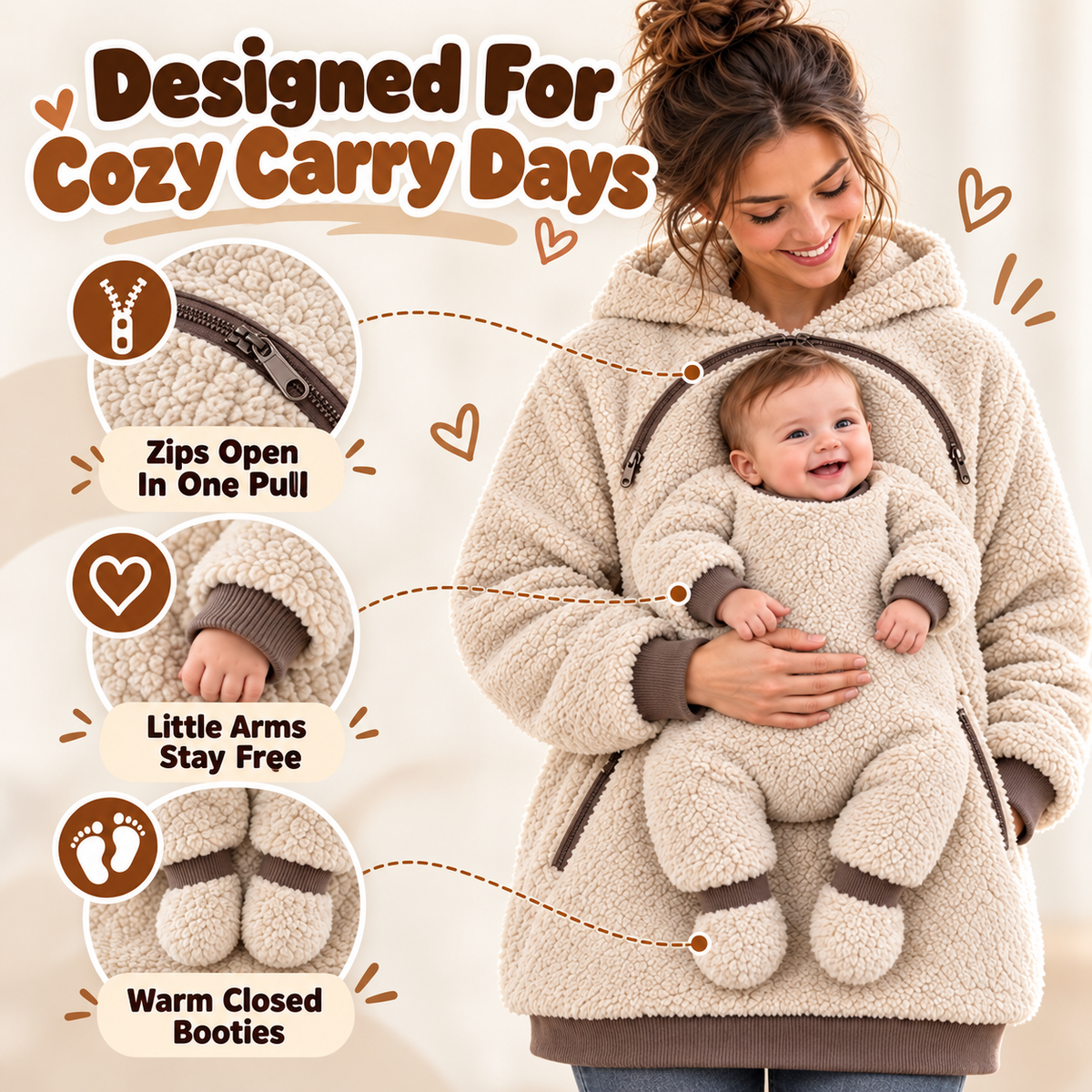 Sherpa babywearing hoodie details