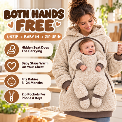 🧸 Sherpa Babywearing Hoodie – Cozy Hands-Free Snuggle Jacket with Built-In Support Seat, Warm Baby