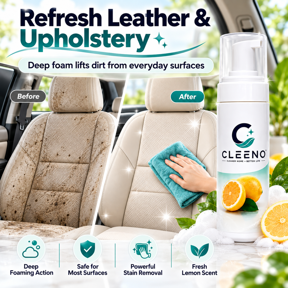 🍋 CLEENO Multi-Surface Foaming Cleaner™ – Heavy-Duty Grease & Grime Remover for Home, Car & More