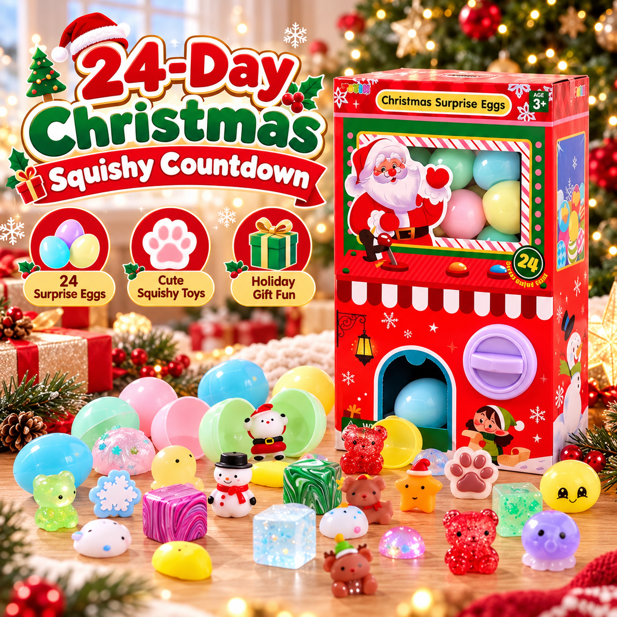 🎄 24-Day Christmas Squishy Surprise Calendar™ – 24 Mystery Eggs with Cute Squeeze Toys