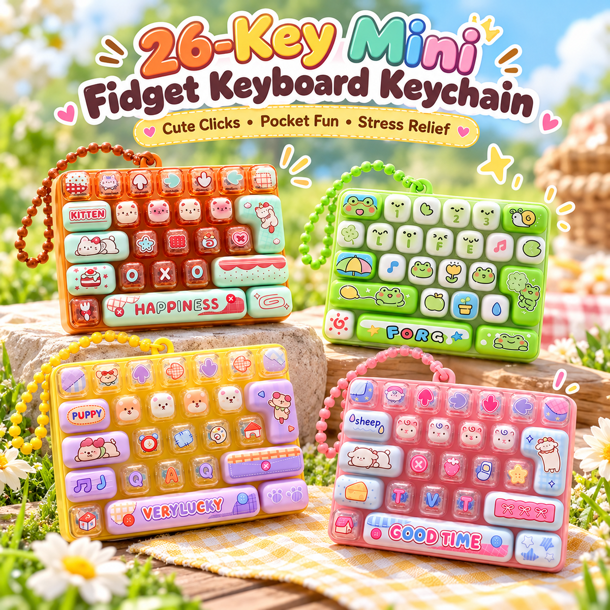 26-Key Mini Fidget Keyboard Keychain