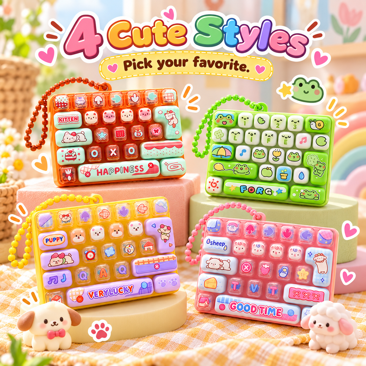 Four mini keyboard keychain styles