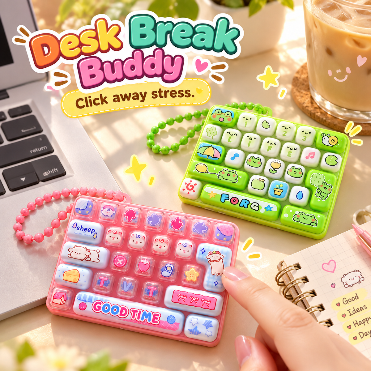 Mini fidget keyboard on desk