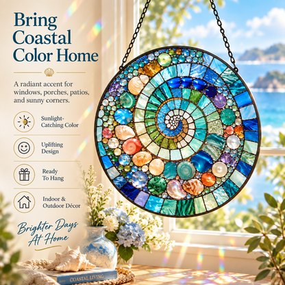 🌊 Ocean Spiral Stained Glass Suncatcher – Bring Coastal Colors & Rainbow Light Into Your Home