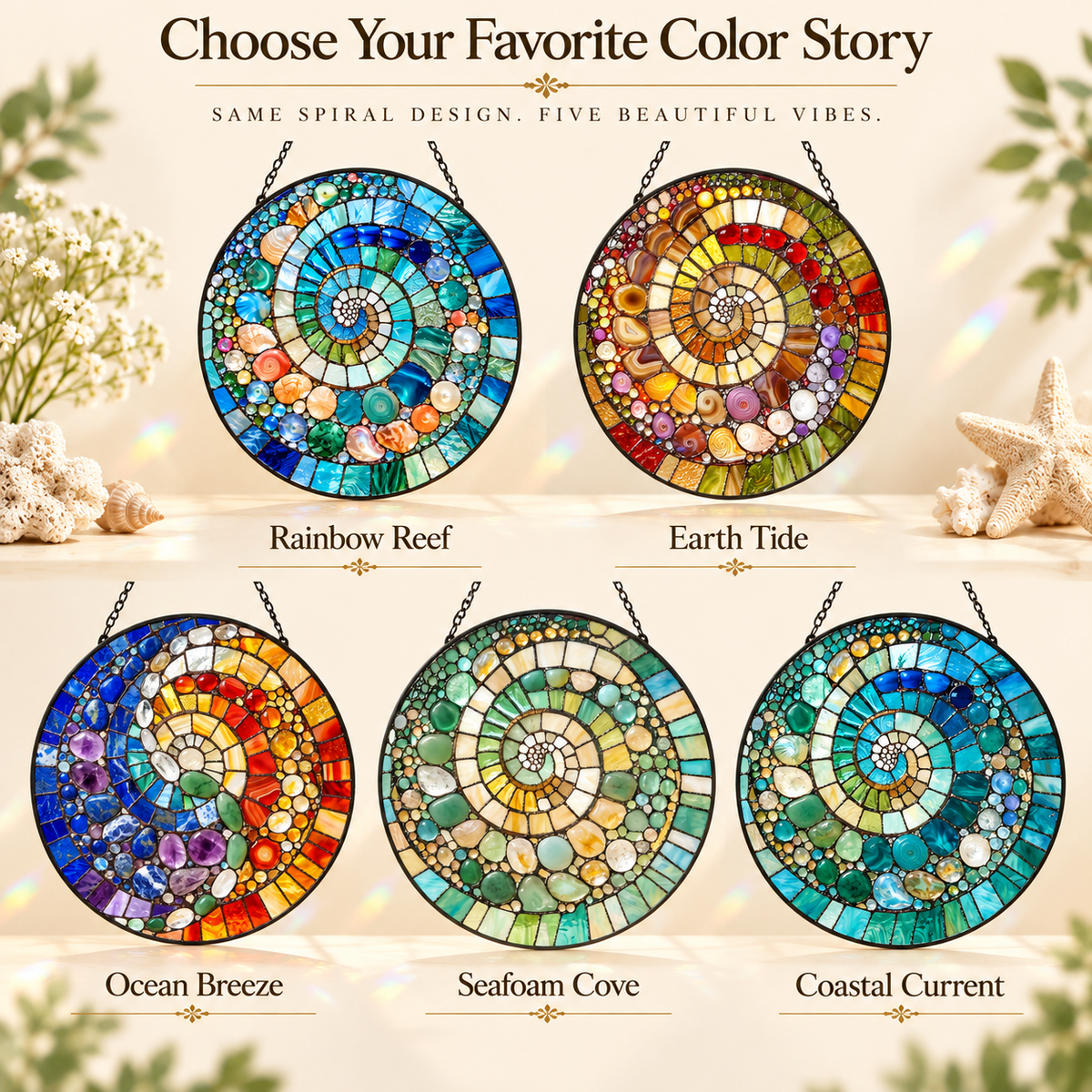 🌊 Ocean Spiral Stained Glass Suncatcher – Bring Coastal Colors & Rainbow Light Into Your Home