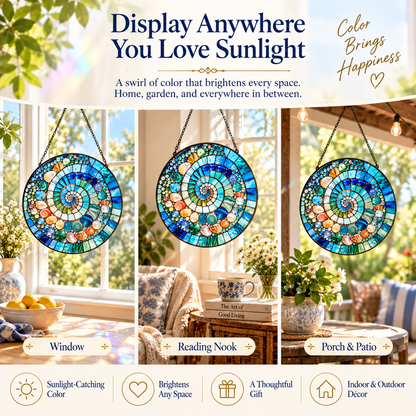 🌊 Ocean Spiral Stained Glass Suncatcher – Bring Coastal Colors & Rainbow Light Into Your Home