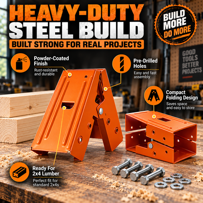Heavy-Duty Sawhorse Brackets 2-Pack – Turn 2x4 Lumber Into Strong, Stable Work Supports