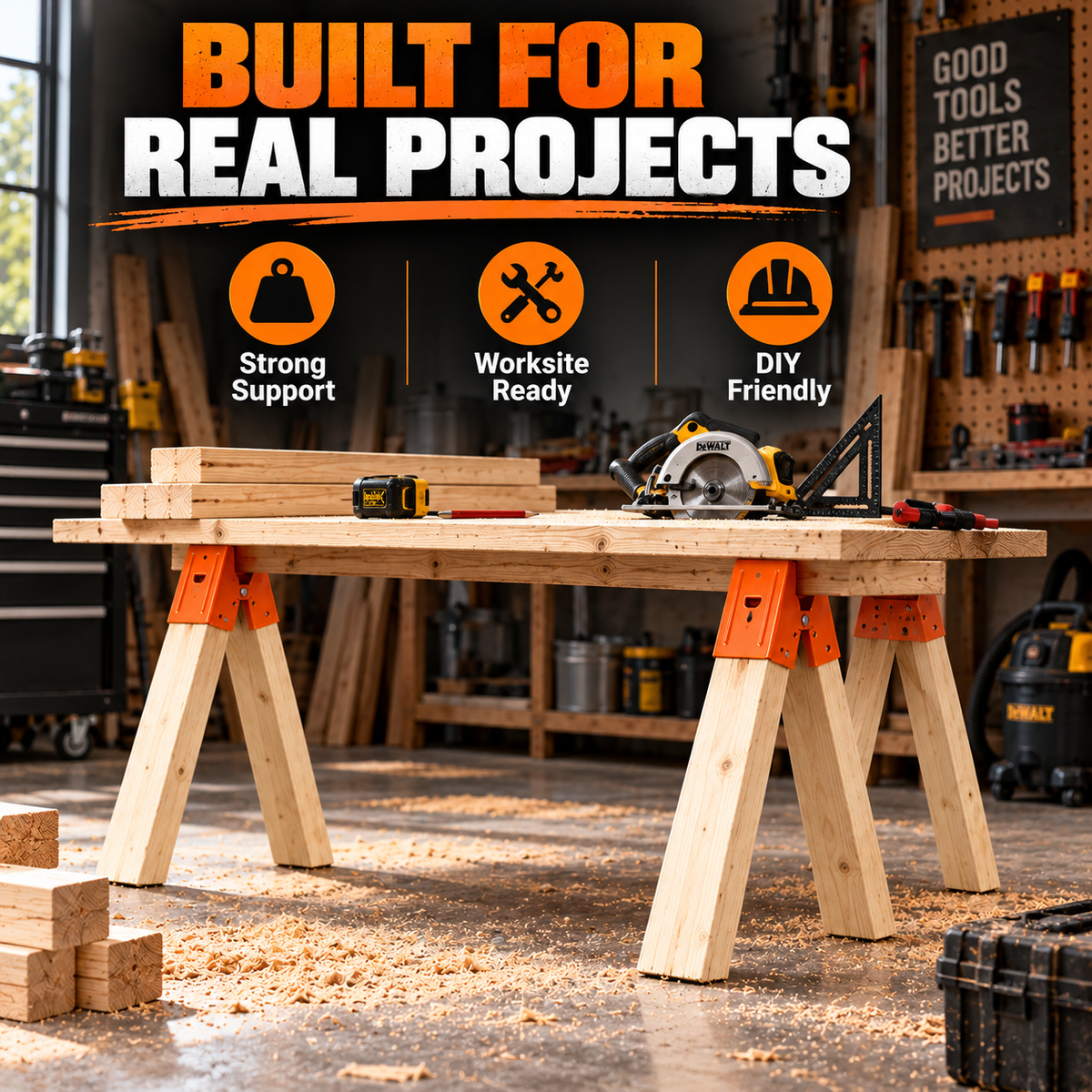 Heavy-Duty Sawhorse Brackets 2-Pack – Turn 2x4 Lumber Into Strong, Stable Work Supports