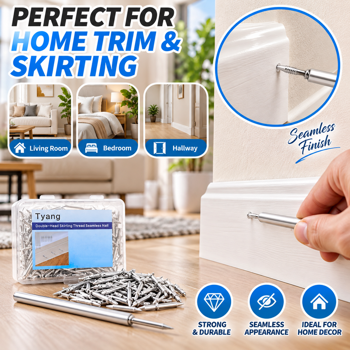 ✨Double-Head Skirting Thread Seamless Nail, Skirting Line Without Marks Nail, Invisible Security Screws Equipped with Nail Specific Sleeve Tool