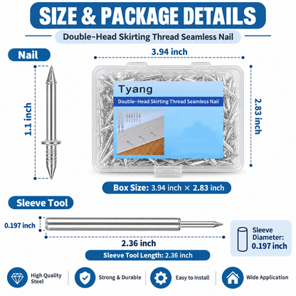 ✨Double-Head Skirting Thread Seamless Nail, Skirting Line Without Marks Nail, Invisible Security Screws Equipped with Nail Specific Sleeve Tool