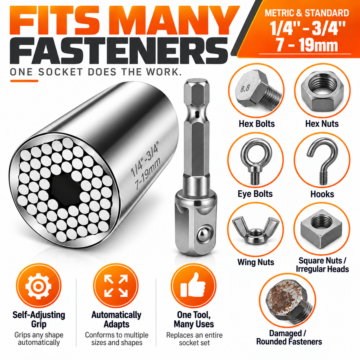 🔥 Universal Self-Adjusting Socket – One Tool Fits Multiple Nuts, Bolts & Fasteners