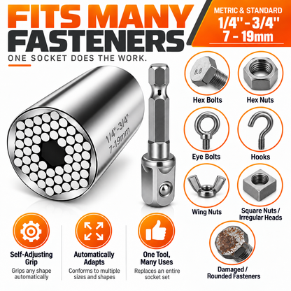 🔥 Universal Self-Adjusting Socket – One Tool Fits Multiple Nuts, Bolts & Fasteners