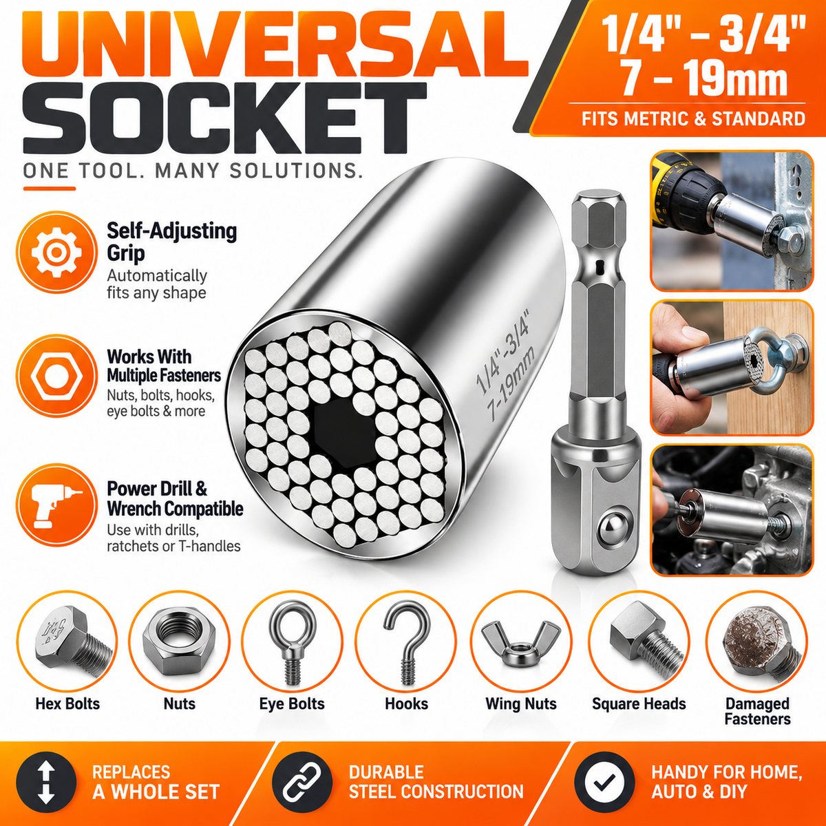 🔥 Universal Self-Adjusting Socket – One Tool Fits Multiple Nuts, Bolts & Fasteners