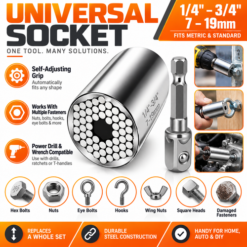 🔥 Universal Self-Adjusting Socket – One Tool Fits Multiple Nuts, Bolts & Fasteners
