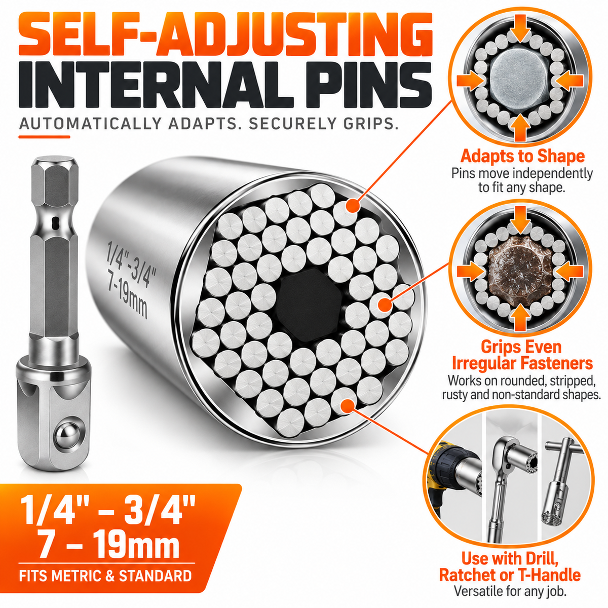 🔥 Universal Self-Adjusting Socket – One Tool Fits Multiple Nuts, Bolts & Fasteners