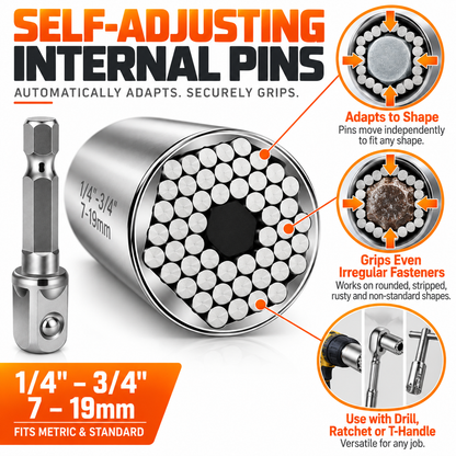 🔥 Universal Self-Adjusting Socket – One Tool Fits Multiple Nuts, Bolts & Fasteners